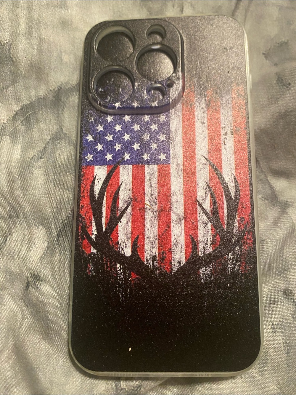 American Flag Antler Graphic Phone Case - Black Red Blue iPhone 14 Pro